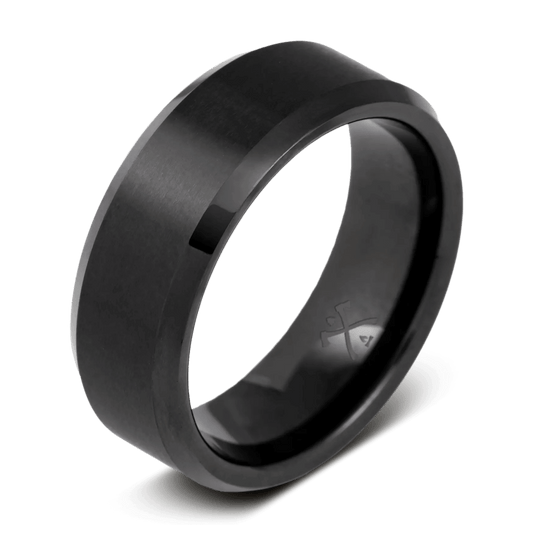 Black ring with a logo on a transparent background