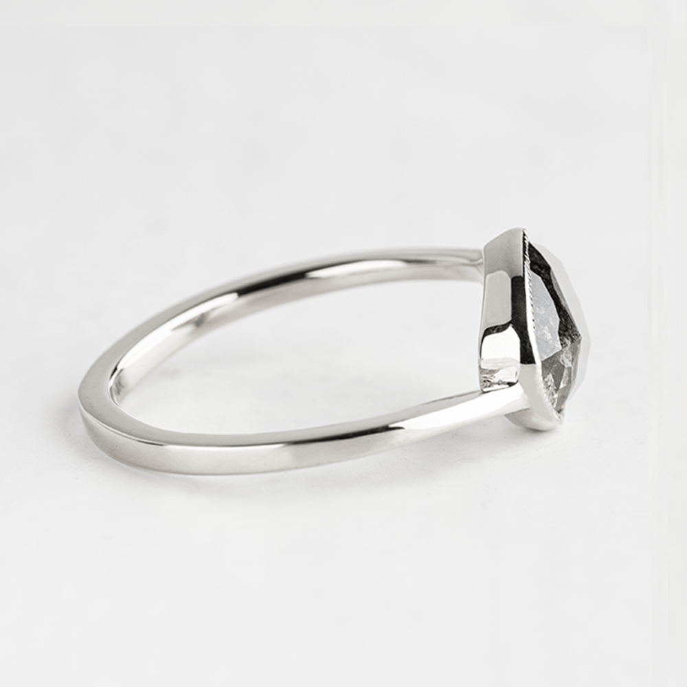 Solid White Gold engagement ring with a salt and pepper stone from the side- Women's Wedding Rings - Manly Bands