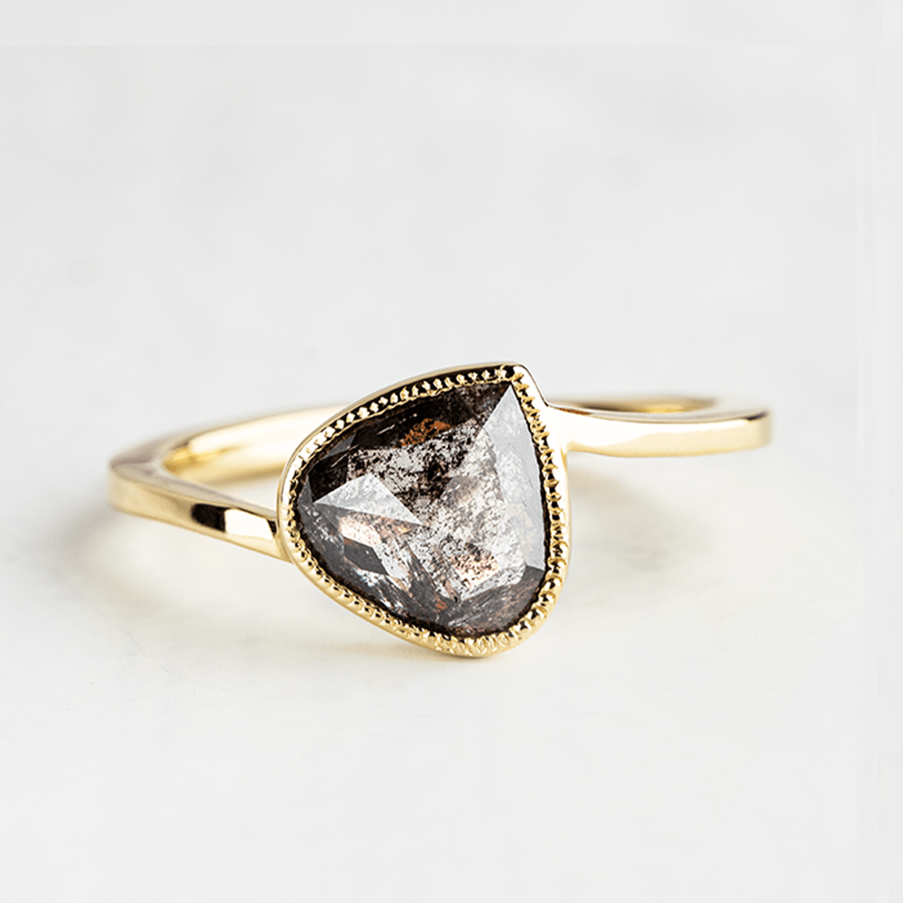 Solid Yellow Gold engagement ring with a salt and pepper stone - Women's Wedding Rings - Manly Bands
