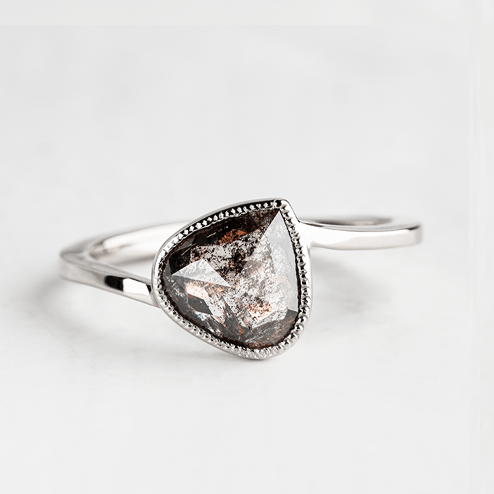 Solid White Gold engagement ring with a salt and pepper stone - Women's Wedding Rings - Manly Bands