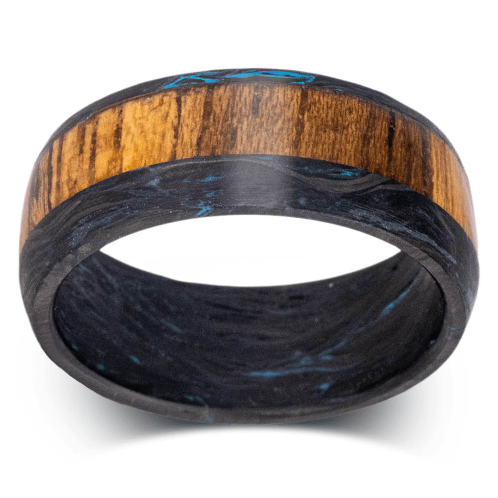 Carbon Fiber with U.S.S. New Jersey teak wood deck - Men's Wedding Rings - Manly Bands