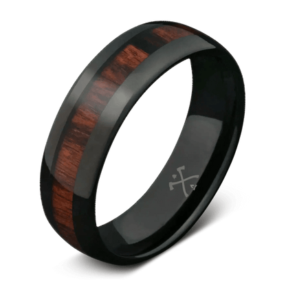 The Cowboy - Black plated tungsten and koa wood - mens wedding bands