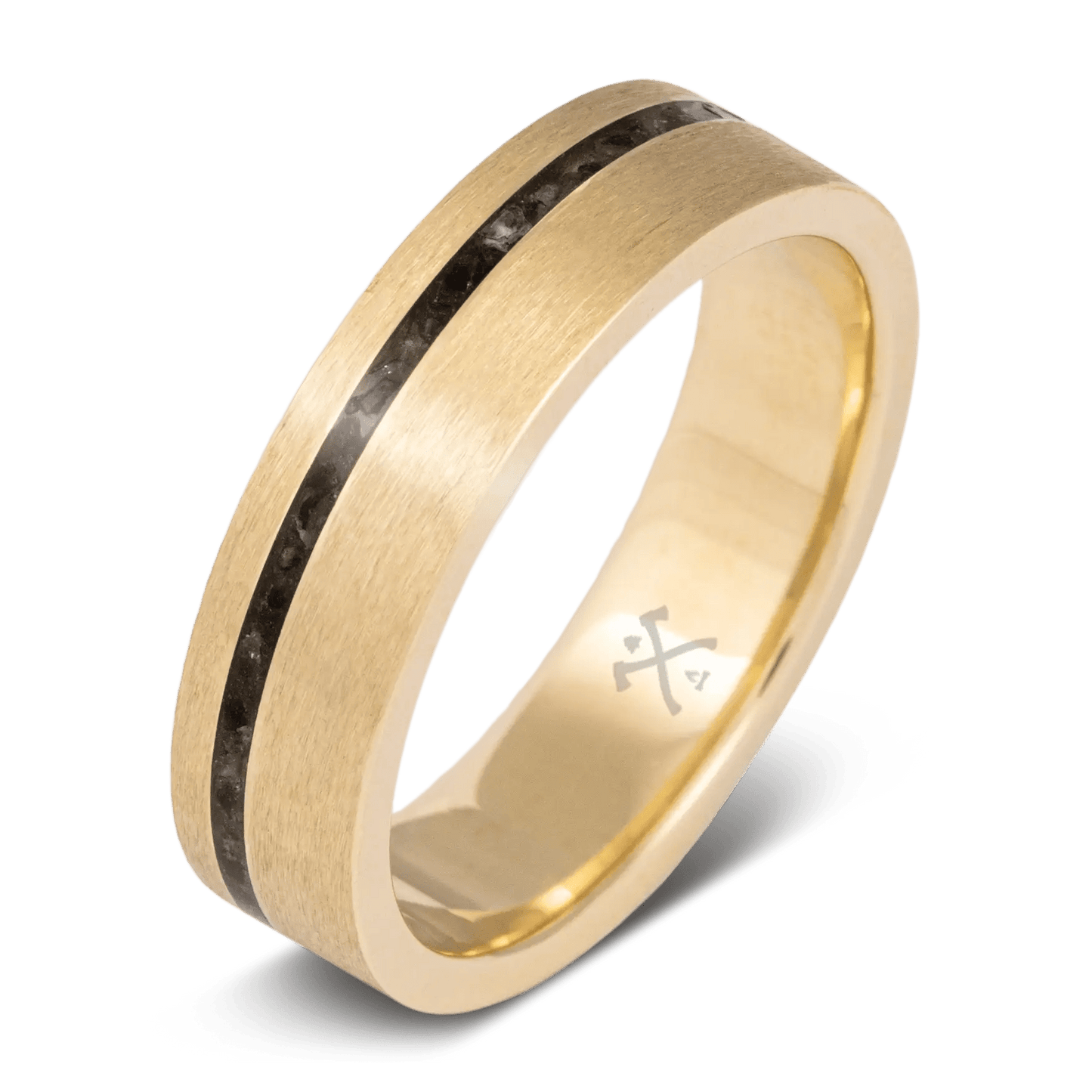 The Mercury. Mens gold wedding band made with yellow gold and obsidian